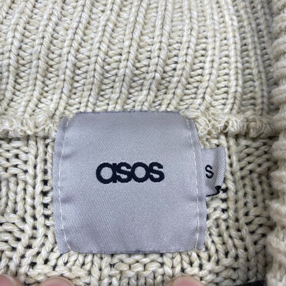 ASOS Womens Cable Knit Sweater Shawl Collar Small Beige Long Sleeve Pullover - Picture 5 of 11